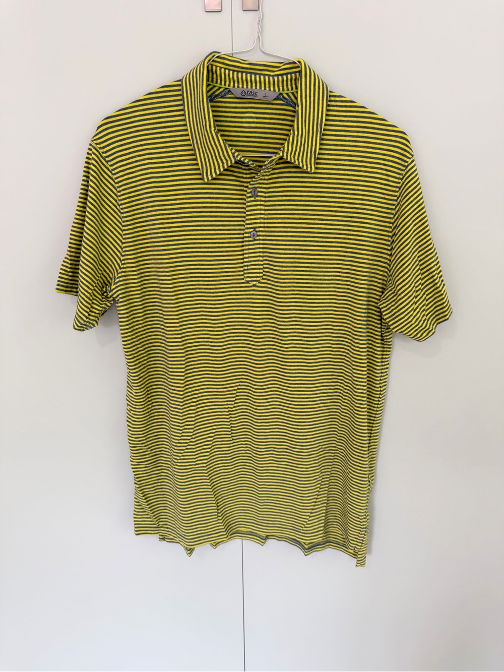 TASC Cloud Polo Air Stripe Polo Cotton Bamboo Blend Yellow Gray